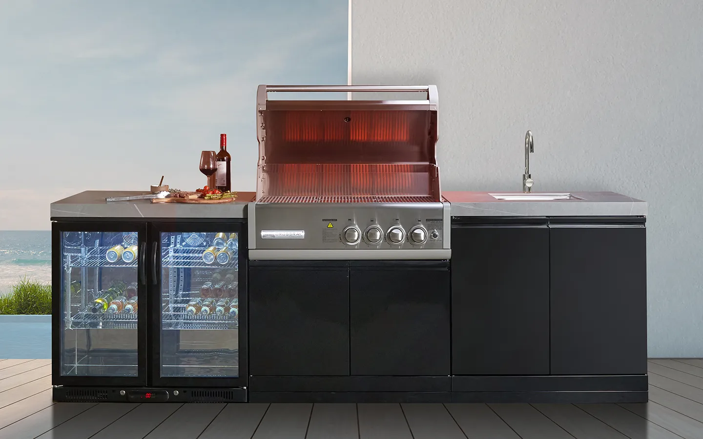 4B-S-Outdoor-Kitchen-in-situ 4 Burner Gas Outdoor Kitchen