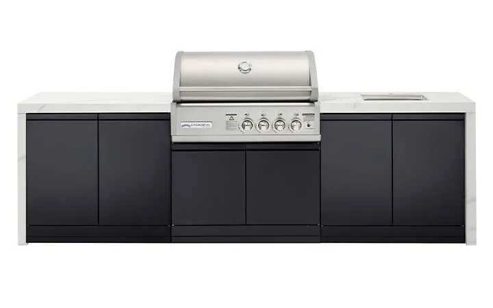 PREMIUM 4B Outdoor Kitchen Option 3 PREMIUM 4B Outdoor Kitchen. Double side cabinets with 1 x flat bench top 1 x under bench sink.