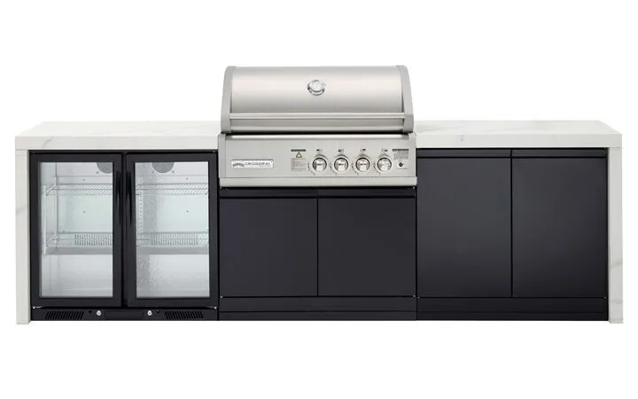 PREMIUM 4B Outdoor Kitchen PREMIUM 4B Outdoor Kitchen. Double side cabinets with flat bench tops and double fridge.