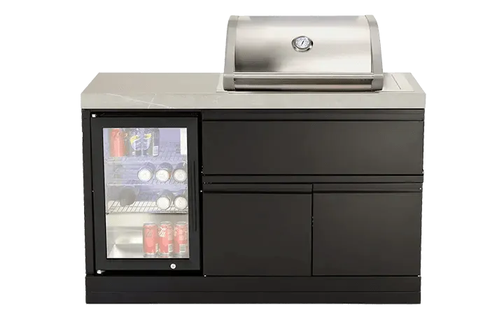 TC2K-MK1-mini-with-black-fridge-720×450-2 Mini Kitchen Gas BBQ, Mini kitchen with 2 Burner Gas BBQ, TC2K-MK1 Mini Kitchen Gas BBQ with Fridge