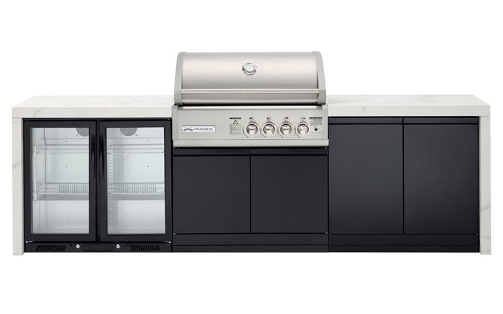 PREMIUM 4B Outdoor Kitchen PREMIUM 4B Outdoor Kitchen. Double side cabinets with flat bench tops and double fridge.